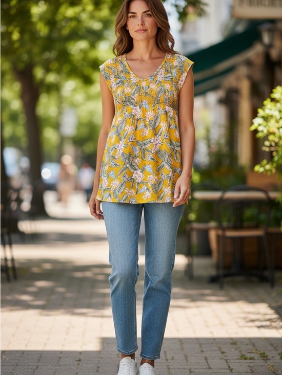 Falls Creek Yellow Floral Sleeveless V-Neck Tank - Picture 2 of 2